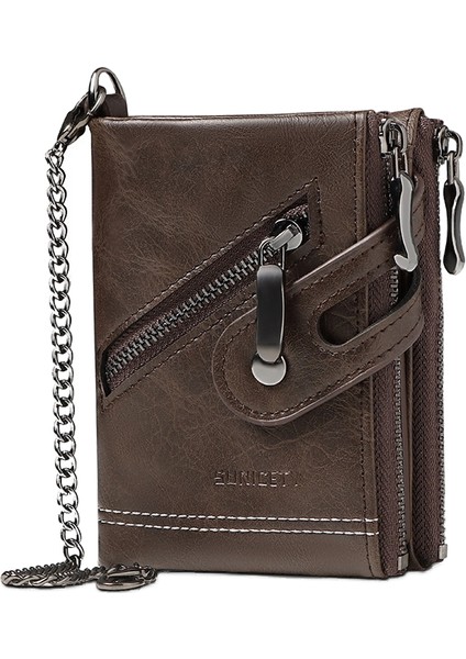 Hırsızlık Yenileme Erkek Deri Cüzdan Wallet Retro Çift Fermuarlı Para Cüzdanı Erkek Cüzdan (Yurt Dışından)