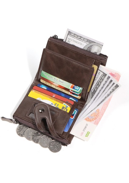 Hırsızlık Yenileme Erkek Deri Cüzdan Wallet Retro Çift Fermuarlı Para Cüzdanı Erkek Cüzdan (Yurt Dışından)