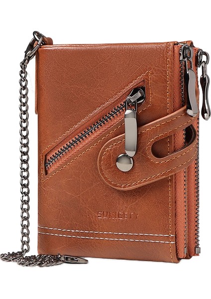 Hırsızlık Yenileme Erkek Deri Cüzdan Wallet Retro Çift Fermuarlı Para Cüzdanı Erkek Cüzdan (Yurt Dışından)