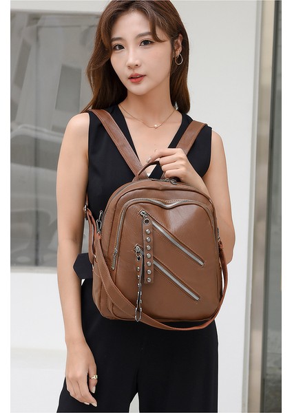 Backpack Sırt Çantası Kadın Avrupa ve Amerikan Retro Pu Bayan Sırt Çantası Rahat Vahşi Sırt Çantası (Yurt Dışından) fiyatları