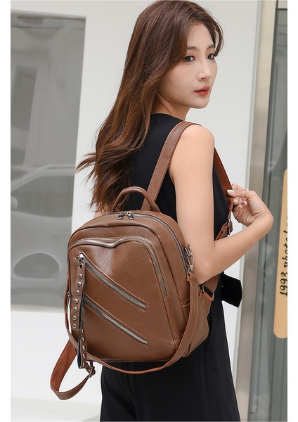 Backpack Sırt Çantası Kadın Avrupa ve Amerikan Retro Pu Bayan Sırt Çantası Rahat Vahşi Sırt Çantası (Yurt Dışından) indirimleri