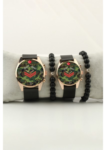 Asker Çift Kol Saati Çavuş Amblem Isim Yazılabilir ve Bileklik