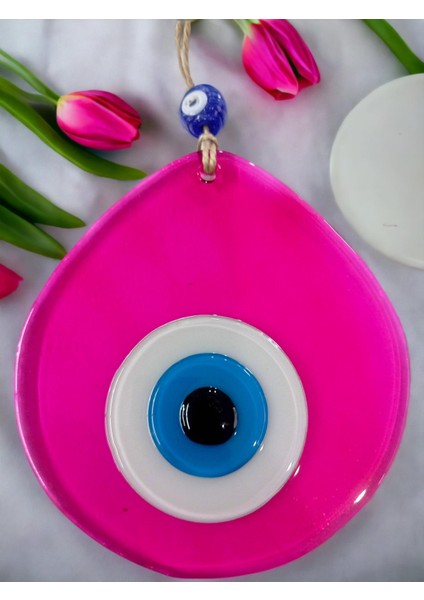Orta Boy Şeffaf Pembe Damla Desen Nazar Boncuklu Duvar Dekoru Cam Duvar Süsü indirimleri