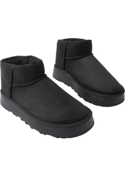 Klasik Ultra Mini Kalın Taban Kadın Bot SİYAH