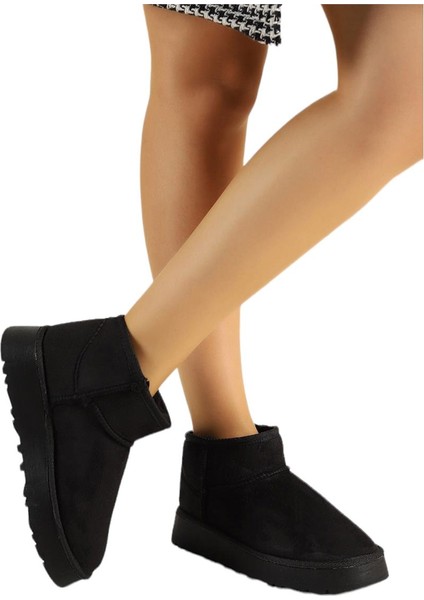 Klasik Ultra Mini Kalın Taban Kadın Bot SİYAH