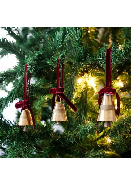 Yılbaşı Ağacı Süsleme Seti 3'lü Kadife Kurdeleli Gold Renk Çan Ağaç Süsü fiyatları