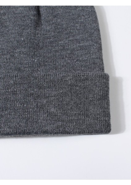 Gri Unisex Katlamalı Triko Düz Bere