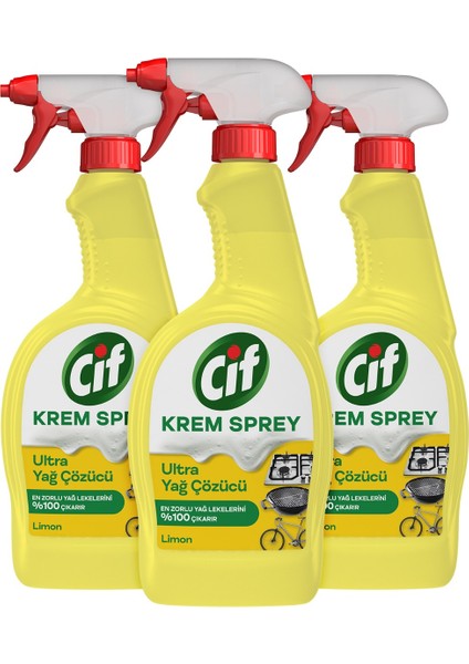 Krem Sprey Limon Ultra Yağ Çözücü Yüzey Temizleyici 750 ml X3 + Mikrofiber Bez Hediye X1