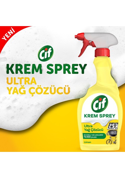 Krem Sprey Limon Ultra Yağ Çözücü Yüzey Temizleyici 750 ml X3 + Mikrofiber Bez Hediye X1