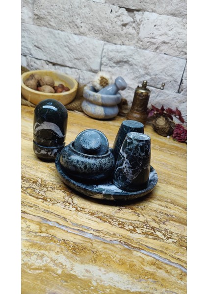 Mermer Tuzluk Biberlik Baharatlık Seti Doğaltaş