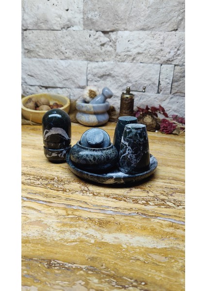 Mermer Tuzluk Biberlik Baharatlık Seti Doğaltaş indirimleri