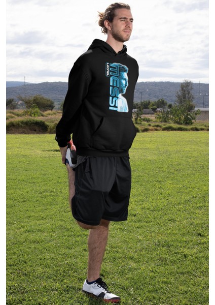 Mavi Leonel Messi Baskılı Kapüşonlu Sweatshirt, Unisex Oversize Messi Baskılı Hoodie