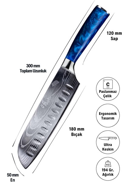 Japon Santoku Şef Bıçağı ( Mavi reçine saplı )