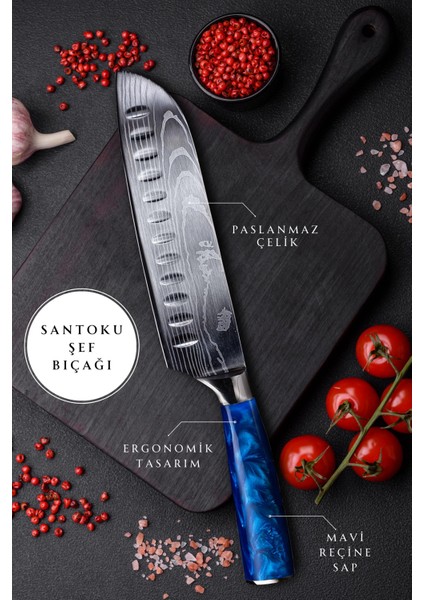 Japon Santoku Şef Bıçağı ( Mavi reçine saplı )