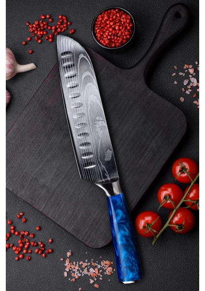 Japon Santoku Şef Bıçağı ( Mavi reçine saplı )