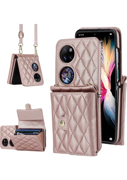 Huawei P50 Pocket Için Crossbody Kart Çantası Pu Kılıf (Yurt Dışından)