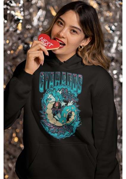 Gyarados Pokemon Baskılı Kapüşonlu Sweatshirt, Unisex Oversize Pokemon Baskılı Hoodie