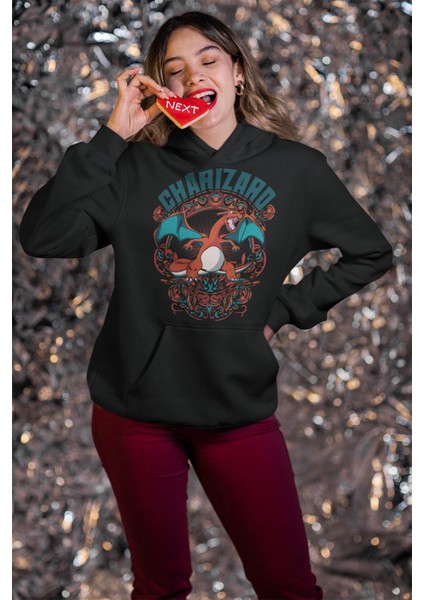 Charizard Pokemon Baskılı Kapüşonlu Sweatshirt, Unisex Oversize Pokemon Baskılı Hoodie