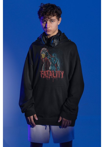 Fatality Sub-Zero Baskılı Kapüşonlu Sweatshirt, Unisex Oversize Mortal Kombat Baskılı Hoodie