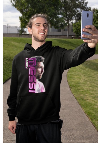 Pink Leonel Messi Baskılı Kapüşonlu Sweatshirt, Unisex Oversize Messi Baskılı Hoodie