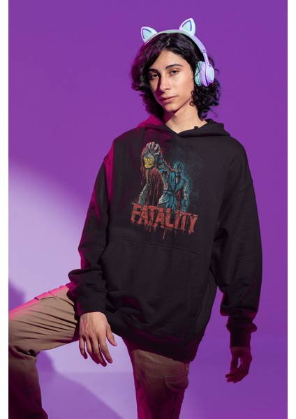 Fatality Sub-Zero Baskılı Kapüşonlu Sweatshirt, Unisex Oversize Mortal Kombat Baskılı Hoodie