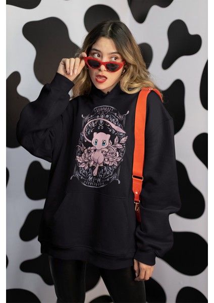 Fuddy Moda Mewtwo Pokemon Baskılı Kapüşonlu Sweatshirt, Unisex Oversize Pokemon Baskılı Hoodie