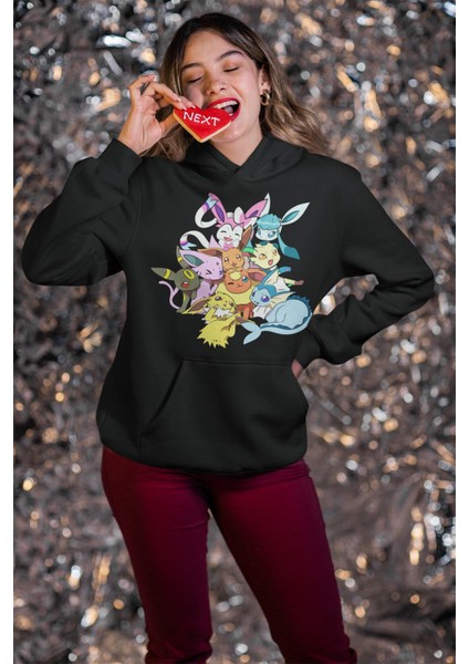 Eevee Pokemon Baskılı Kapüşonlu Sweatshirt, Unisex Oversize Pokemon Baskılı Hoodie fiyatları