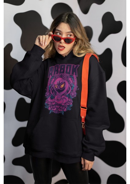 Arbok Pokemon Baskılı Kapüşonlu Sweatshirt, Unisex Oversize Pokemon Baskılı Hoodie