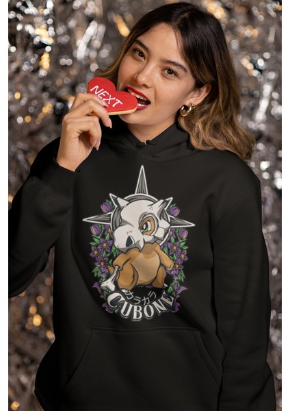 Cubone Pokemon Baskılı Kapüşonlu Sweatshirt, Unisex Oversize Pokemon Baskılı Hoodie