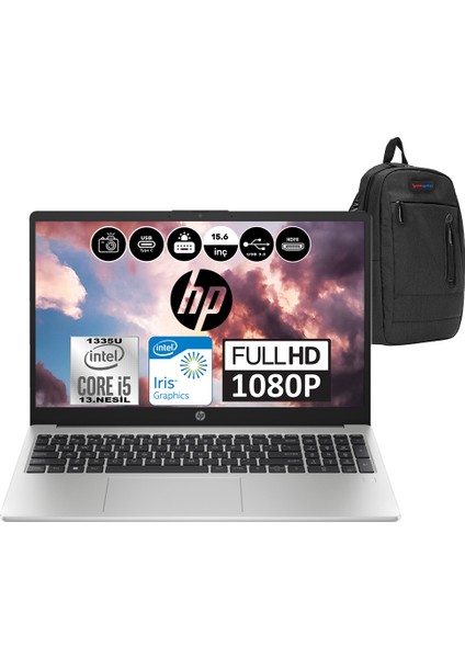 Hp 250 G10 Intel Core I5 1335U 8gb 512GB SSD Intel® Iris® Xᵉ Freedos 15.6" Fhd Taşınabilir Bilgisayar 8A538EAWF02 + Weblegelsin Çanta