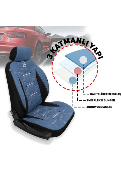 Fa Serisi - Isuzu D-Max ile Uyumlu Koltuk Kılıfı, Keten / Mavi Melanj indirimleri
