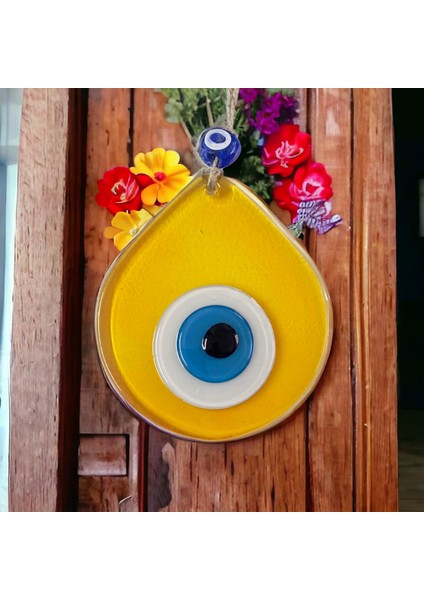 Orta Boy Şeffaf Sarı Damla Desen Nazar Boncuklu Duvar Dekoru Cam Duvar Süsü fırsatları