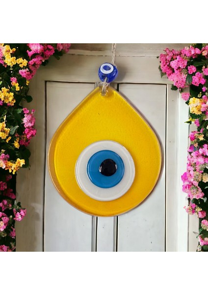 Orta Boy Şeffaf Sarı Damla Desen Nazar Boncuklu Duvar Dekoru Cam Duvar Süsü indirimleri