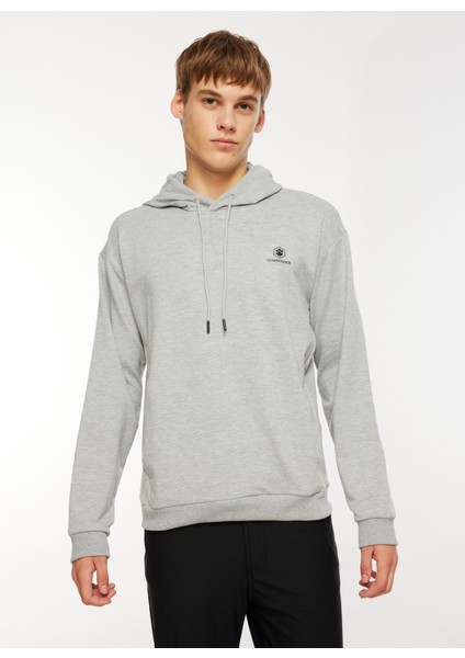 Gri Melanj Erkek Kapüşonlu Sweatshirt A10139842208010_3W M-SN73 Basıc Hoo