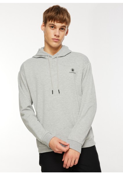 Gri Melanj Erkek Kapüşonlu Sweatshirt A10139842208010_3W M-SN73 Basıc Hoo