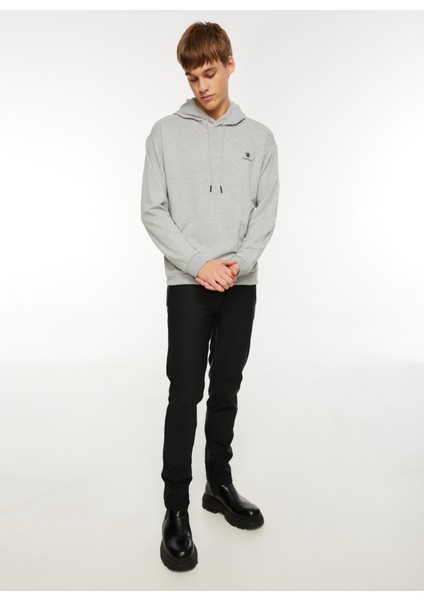 Gri Melanj Erkek Kapüşonlu Sweatshirt A10139842208010_3W M-SN73 Basıc Hoo