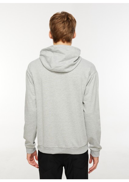 Gri Melanj Erkek Kapüşonlu Sweatshirt A10139842208010_3W M-SN73 Basıc Hoo