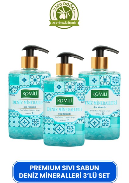 Komili premium Deniz Mineralleri Sıvı Sabun - Ferah Kokulu - 3 x 400 ml