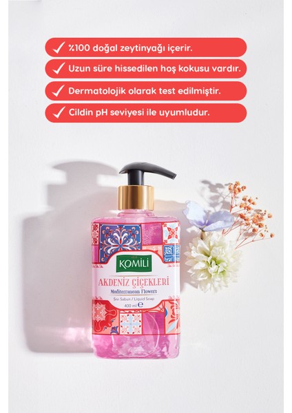 Komili premium Akdeniz Çiçekleri Sıvı Sabun - Çiçek Kokulu - 3 x 400 ml