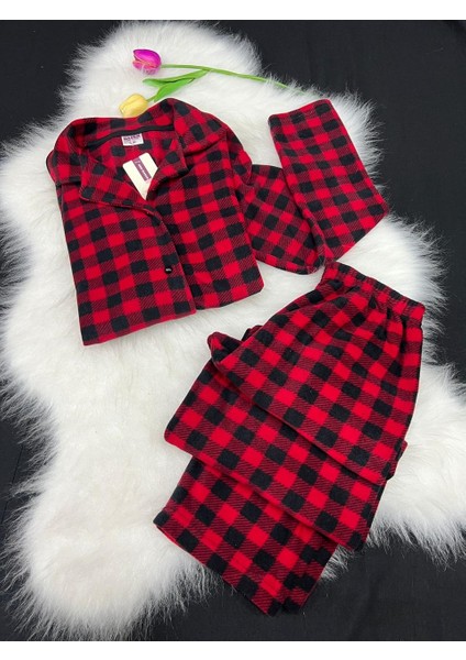 Bayan Gömlek Yaka Polar Pijama Takım 33002 Ekose
