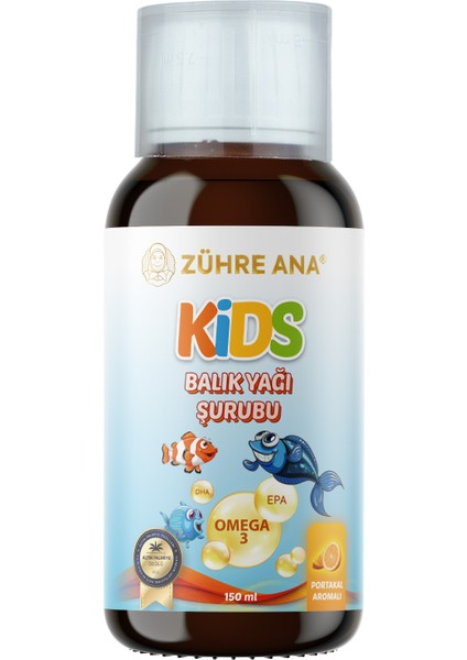 Zühre Ana Kids Çocuklar İçin Omega 3 Balık Yağı Şurubu Vitamin Katkılı Ve Portakallı 150 ml