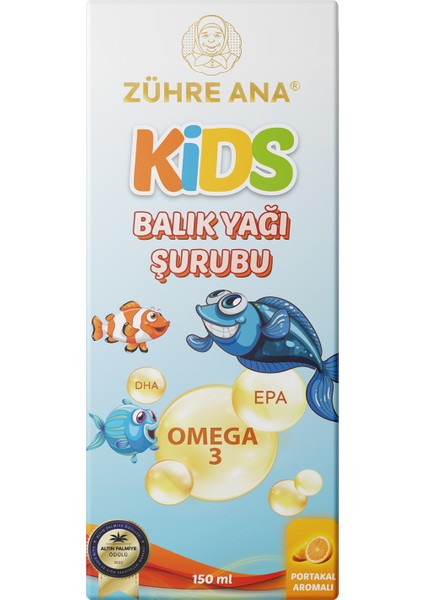 Zühre Ana Kids Çocuklar İçin Omega 3 Balık Yağı Şurubu Vitamin Katkılı Ve Portakallı 150 ml