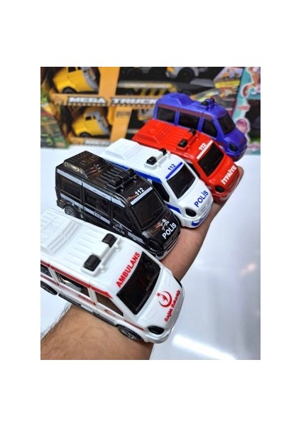 Araç Set 5li Çek Bırak 112 Acil Minibüs Set Ambulans Itfaiye Polis Jandarma Emniyet 11X5,5 Her Araç