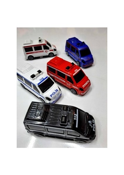 Araç Set 5li Çek Bırak 112 Acil Minibüs Set Ambulans Itfaiye Polis Jandarma Emniyet 11X5,5 Her Araç
