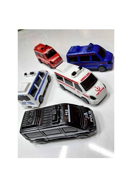 Araç Set 5li Çek Bırak 112 Acil Minibüs Set Ambulans Itfaiye Polis Jandarma Emniyet 11X5,5 Her Araç