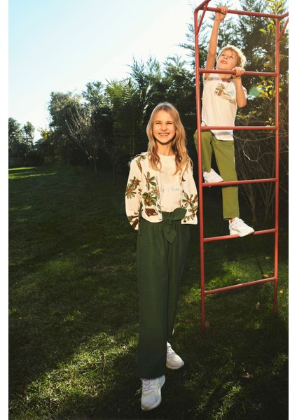 8-14 Yaş Bellis Kız Çocuk Çiçekli Keten Ceket-Krem fırsatları