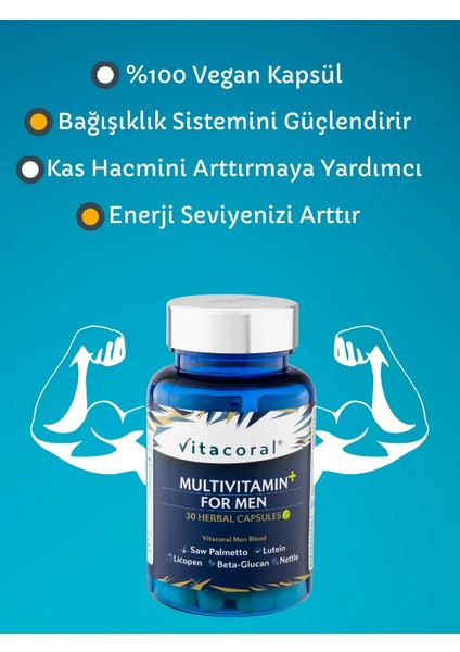Multivitamin For Men - Vitaminler Mineraller Içeren Besin Takviyesi 30'lu Bitkisel Kapsül-2 Adet