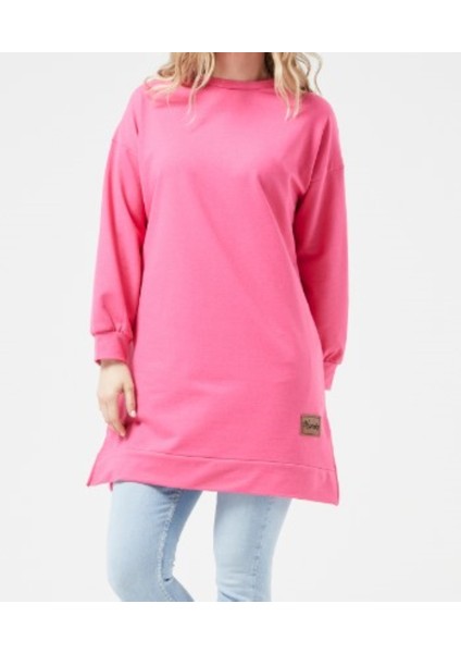 Pembe Sıfır Yaka Tunik Sweatshirt