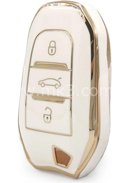 Peugeot 208 308 408 508 2008 3008 5008 Keyless Go Nano Anahtar Kılıfı 3 Buton Beyaz