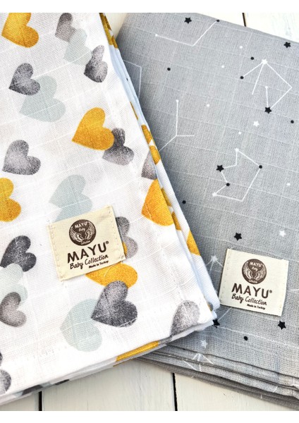 Mayu Baby Collection 2 Adet Müslin Çok Amaçlı Örtü Bebek Battaniyesi 80 x 100 cm